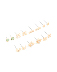 Gold Diamante Moon & Bar Stud Earrings 7-Pack - link has visual effect only