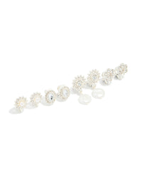 Silver Diamante & Pearl Flower Clip On Earrings 4-Pack - link has visual effect only