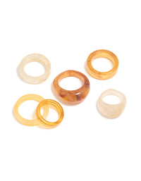 Featuring chunky statement rings in marble pattern with wheat brown gold and beige tones, acrylic cigar bubble 6-pack front view - link has visual effect only