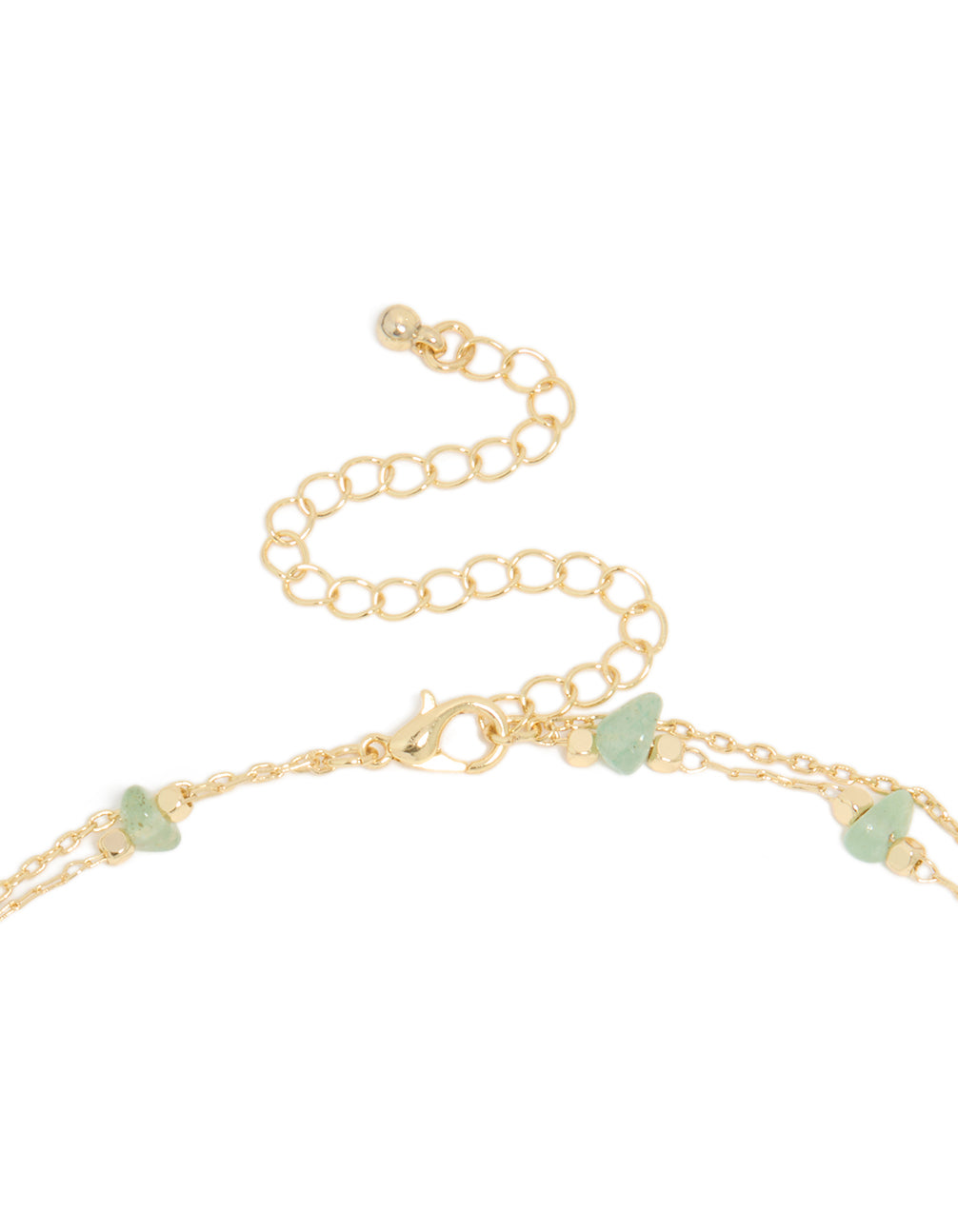 Gold Plated Green Aventurine Semi-Precious Stone & Doughnut Layered Necklace