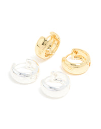 Mixed Metal Plated Medium Chunky Huggie Earrings 2-Pack - link has visual effect only