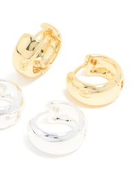 Mixed Metal Plated Medium Chunky Huggie Earrings 2-Pack - link has visual effect only