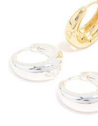 Mixed Metal Plated Thick Large Huggie Earrings 2-Pack - link has visual effect only