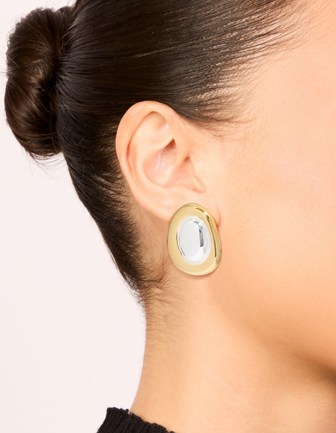 Mixed Metal Plated Organic Oval Large Earrings
