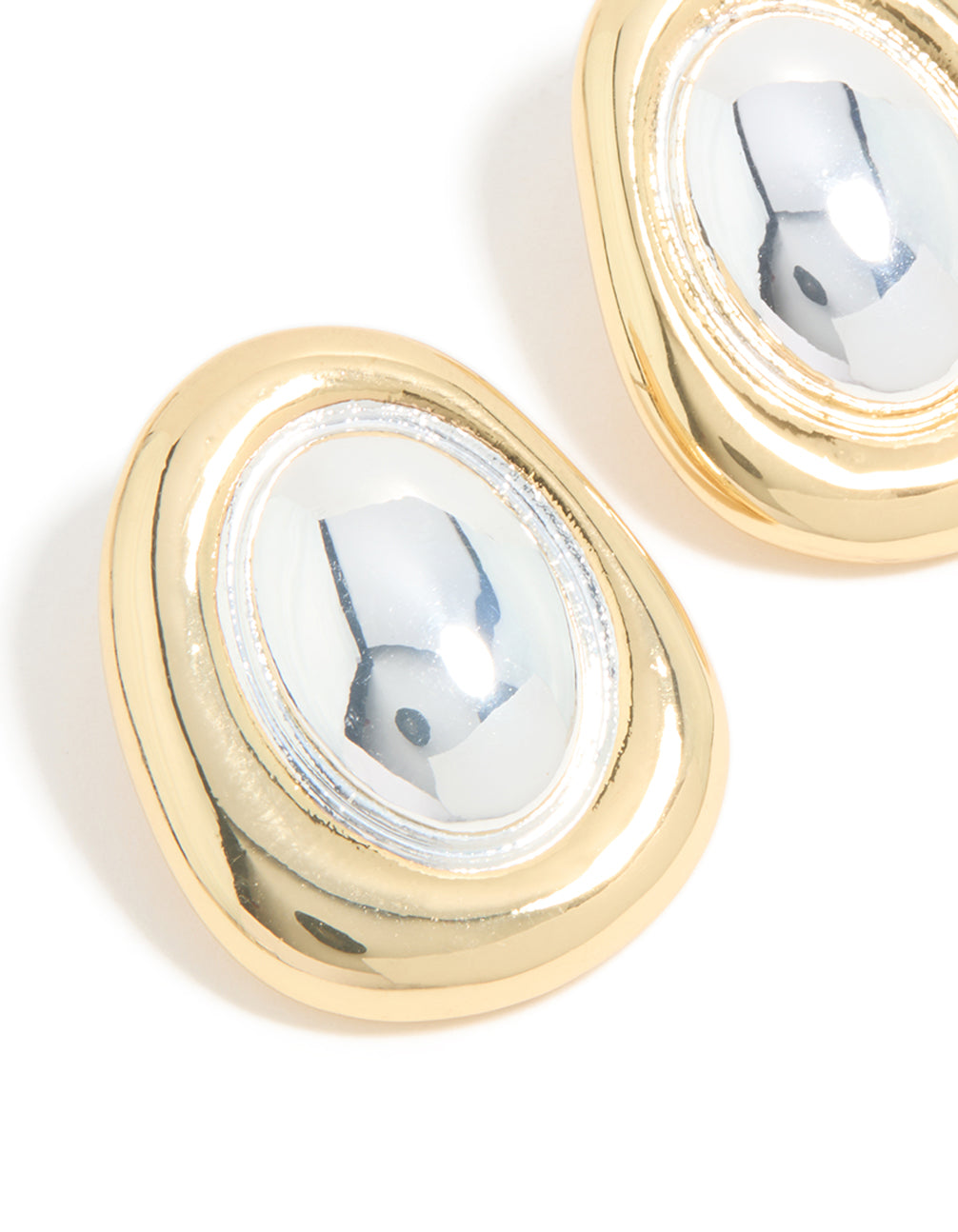Mixed Metal Plated Organic Oval Large Earrings