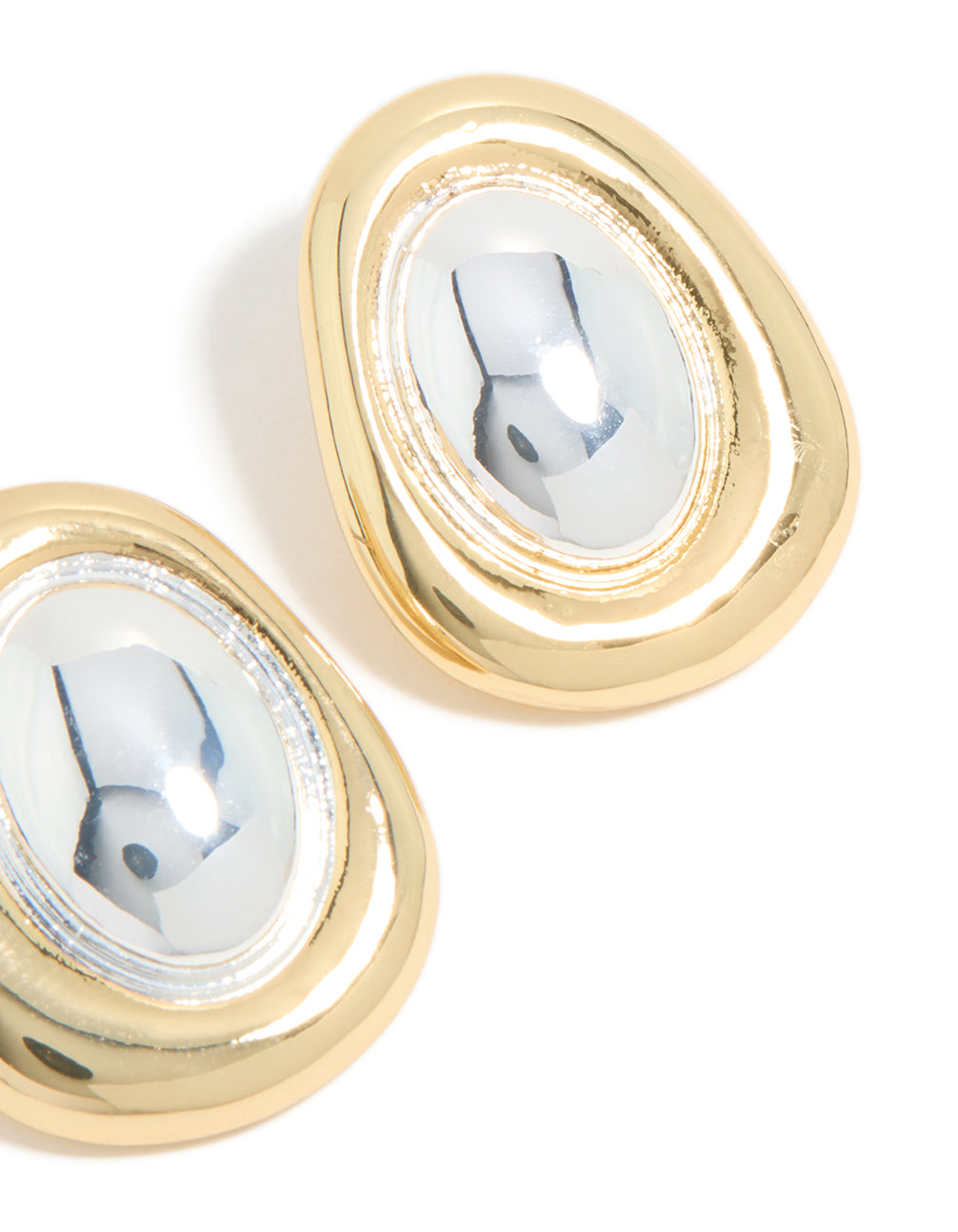 Mixed Metal Plated Organic Oval Large Earrings