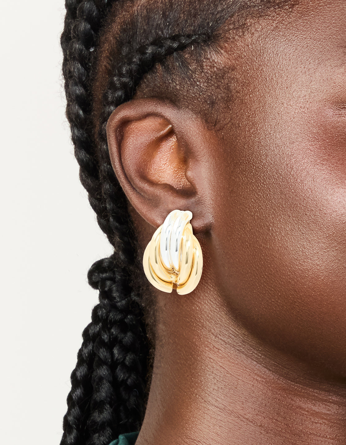 Mixed Metal Plated Ribbed Circle Stud Earrings