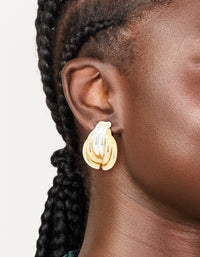 Mixed Metal Plated Ribbed Circle Stud Earrings - link has visual effect only