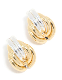Mixed Metal Plated Ribbed Circle Stud Earrings - link has visual effect only