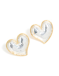 Mixed Metal Plated Large Molten Heart Stud Earrings - link has visual effect only