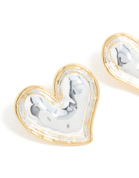Mixed Metal Plated Large Molten Heart Stud Earrings - link has visual effect only