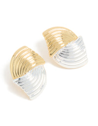Mixed Metal Plated Wavy Ribbed Stud Earrings - link has visual effect only
