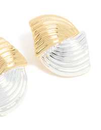 Mixed Metal Plated Wavy Ribbed Stud Earrings - link has visual effect only