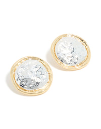Mixed Metal Plated Large Hammered Circle Stud Earrings - link has visual effect only