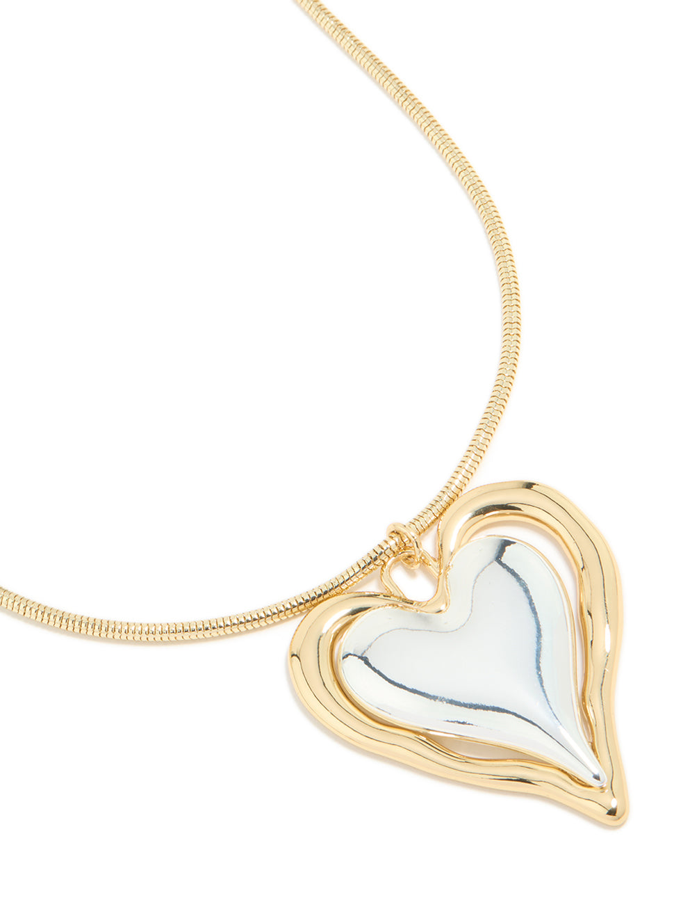 Mixed Metal Plated Large Molten Heart Pendant Necklace