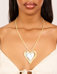 Mixed Metal Plated Large Molten Heart Pendant Necklace - link has visual effect only
