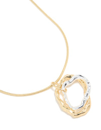 Mixed Metal Plated Textured Double Oval Pendant Necklace - link has visual effect only