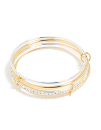 Mixed Metal Plated Diamante Rondell Linked Bangle - link has visual effect only