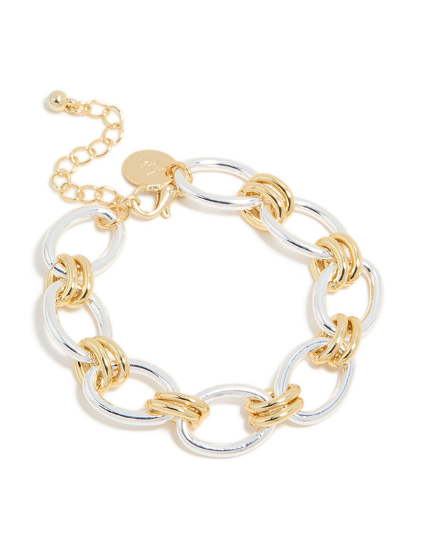 Mixed Metal Plated Oval Multi Link Chain Bracelet