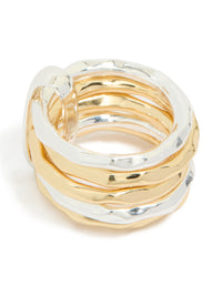 Mixed Metal Plated Multi Band Link Ring - link has visual effect only