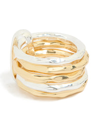 Mixed Metal Plated Multi Band Link Ring - link has visual effect only