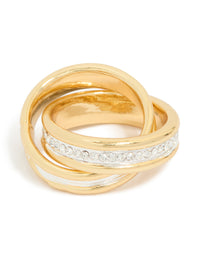 Mixed Metal Plated Diamante Layered Link Ring - link has visual effect only