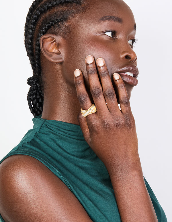 Mixed Metal Plated Diamante Layered Link Ring