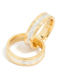 Mixed Metal Plated Diamante Layered Link Ring - link has visual effect only
