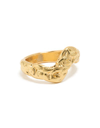 Waterproof Gold Plated Stainless Steel Molten Curved Front Ring - link has visual effect only