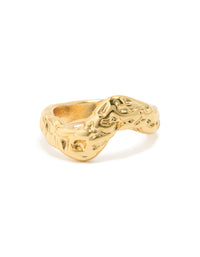 Waterproof Gold Plated Stainless Steel Molten Curved Front Ring - link has visual effect only