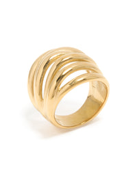 Waterproof Gold Plated Stainless Steel Bold Stacked Line Ring - link has visual effect only
