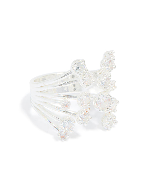 Silver Plated Multi Cubic Zirconia Open Layered Ring