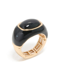 Gold & Black Modern Lined Oval Ring - link has visual effect only