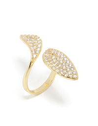 Gold Plated Cubic Zirconia Large Shiny Double Leaf Ring - link has visual effect only