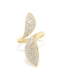 Gold Plated Cubic Zirconia Large Shiny Double Leaf Ring - link has visual effect only