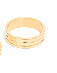 Presenting waterproof gold plated stainless steel simple band stacking rings in a 2-pack side detail view - link has visual effect only