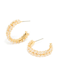 Gold Plated Cubic Zirconia Medium Leaf Hoop Earrings - link has visual effect only