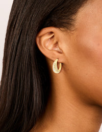 Gold Plated Cubic Zirconia Inlay Graduated Hoop Earrings - link has visual effect only