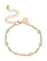 Gold Plated Multicoloured & Clear Cubic Zirconia Oval Bracelet - link has visual effect only