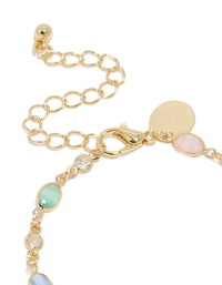 Gold Plated Multicoloured & Clear Cubic Zirconia Oval Bracelet - link has visual effect only