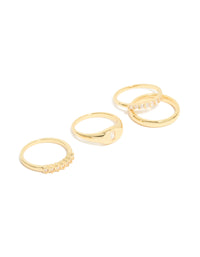 Gold Plated Cubic Zirconia Chunky Circle Rings 4-Pack - link has visual effect only