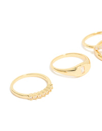 Gold Plated Cubic Zirconia Chunky Circle Rings 4-Pack - link has visual effect only