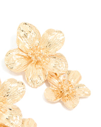 Gold Double Frangipani Flower Drop Earrings - link has visual effect only