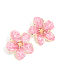 Gold Pink Enamel Small Flower Stud Earrings - link has visual effect only