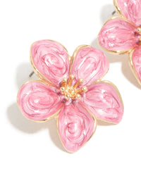 Gold Pink Enamel Small Flower Stud Earrings - link has visual effect only