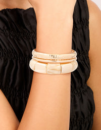 Gold Cream Acrylic Stretch Bracelet & Gold Bangles 3-Pack - link has visual effect only