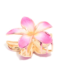 Gold Pink Enamel Frangipani Flower Claw Clip - link has visual effect only