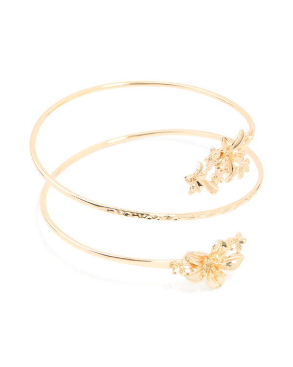 Gold Hammered Flowers Arm Cuff