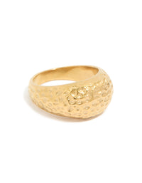 Featuring a waterproof gold plated stainless steel molten rock ring in chunky style front view - link has visual effect only