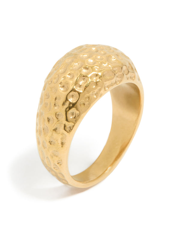 Designed with waterproof gold plated stainless steel chunky molten rock ring side detail view